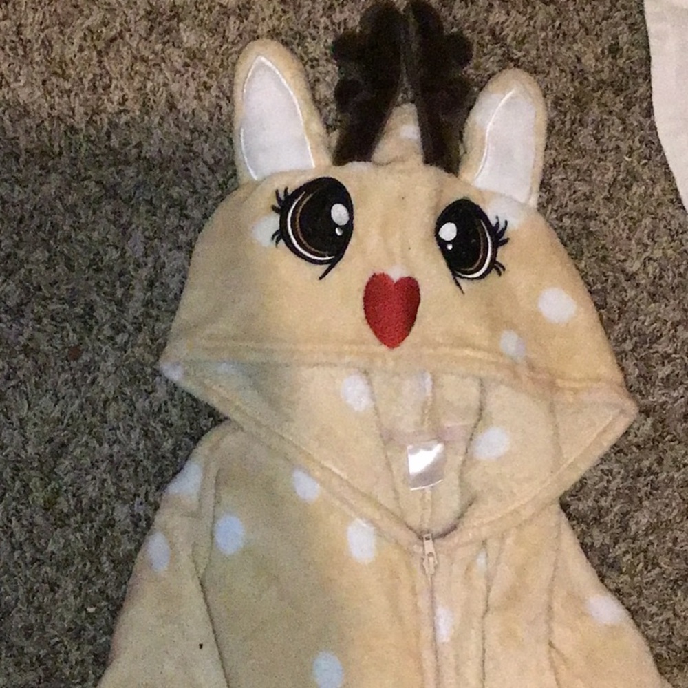 Large reindeer onesie , w white dots a hoodie